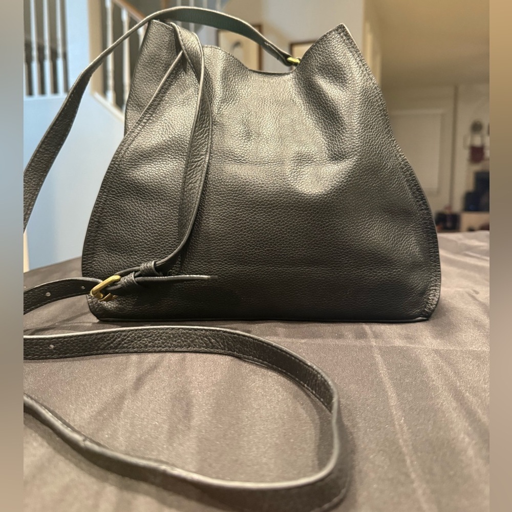 Lucky Brand Coran Pebbled Leather Satchel Crossbody Black - Picture 11 of 16